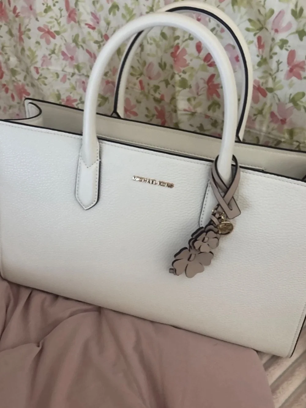 Michael Kors, white leather, large charm handbag new with tags